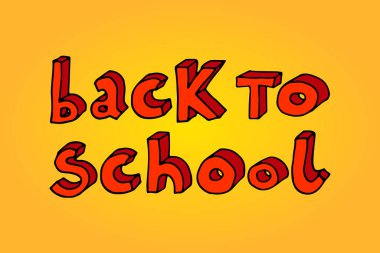 El çizimi karalamalar Okula kırmızı kelimeler sarı arka planda.