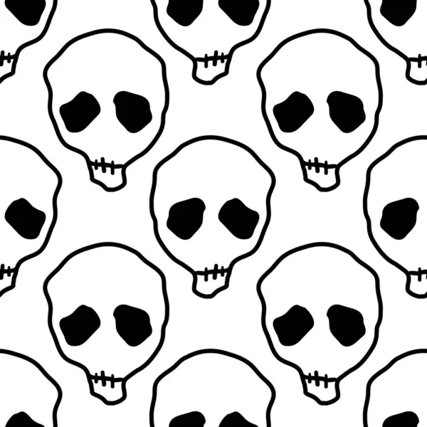 Vector Halloween Skulls Seamless Pattern Black White Design Background Party — Stock Vector