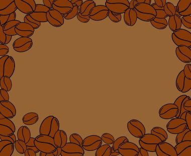 Fırınlanmış kahve çekirdekleri boş kahverengi çerçeve. Grafiksel kafe menü şablonu vektör illüstrasyonu.