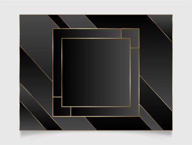 Siyah arkaplan üzerinde altın parıldayan boş sanat deco çerçevesi. Altın metal lüks vektör dikdörtgen kenar. Arkaplan resimleme şablonu.