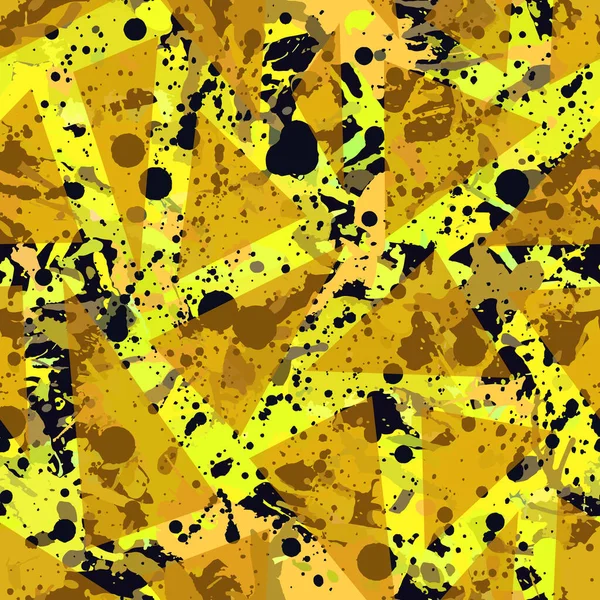 Triangles Jaunes Peinture Éclaboussure Motif Sans Couture Fond Vectoriel Multicolore — Image vectorielle