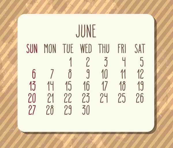 Junho Ano 2021 Vetor Calendário Mensal Semana Partir Domingo Vintage —  Vetores de Stock