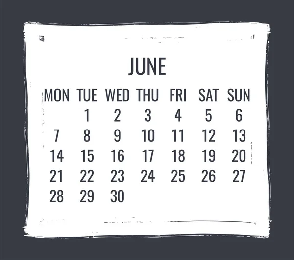 Червень 2021 Року Векторний Щомісячний Календар Ручний Малюнок Білого Пензля — стоковий вектор
