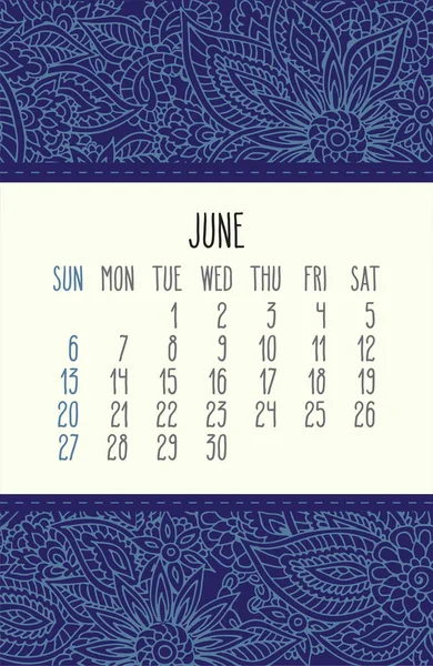 Ιούνιος Έτος 2021 Διανυσματικό Μηνιαίο Ημερολόγιο Πάνω Από Μπλε Δαντελωτό — Διανυσματικό Αρχείο