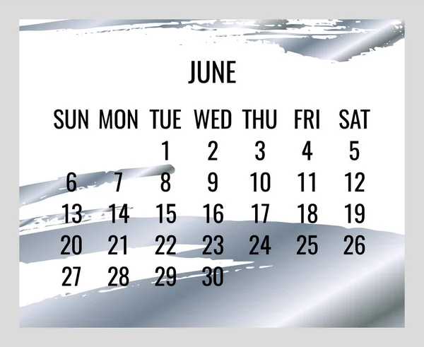 Junio Año 2021 Vector Mensual Plata Blanco Calendario Moderno Semana — Archivo Imágenes Vectoriales