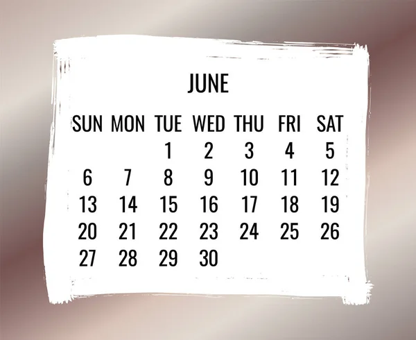 Junio Año 2021 Vector Mensual Rosa Marco Oro Calendario Moderno — Archivo Imágenes Vectoriales