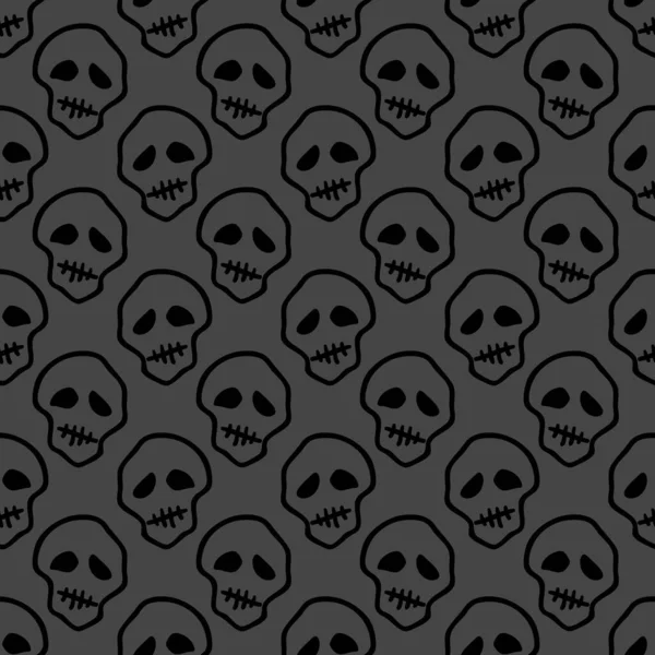 Vector Halloween Doodle Skulls Seamless Pattern Design Background Party Poster — Stock Vector