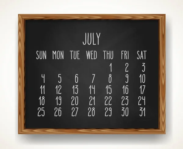 Handgeschriebener Kreidevektorkalender Für Das Juli Jahr 2021 Über Schwarzem Kreiderahmen — Stockvektor
