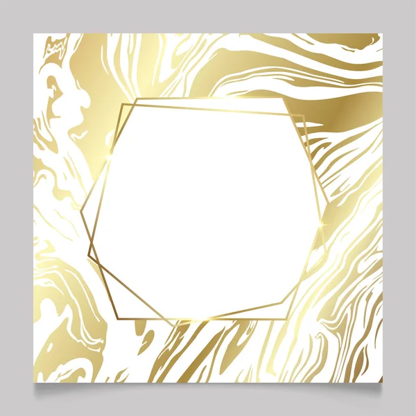 金色和白色闪亮的空白多边形框架 镀金大理石涡旋金属豪华空白边框 矢量背景说明模板 — 图库矢量图片