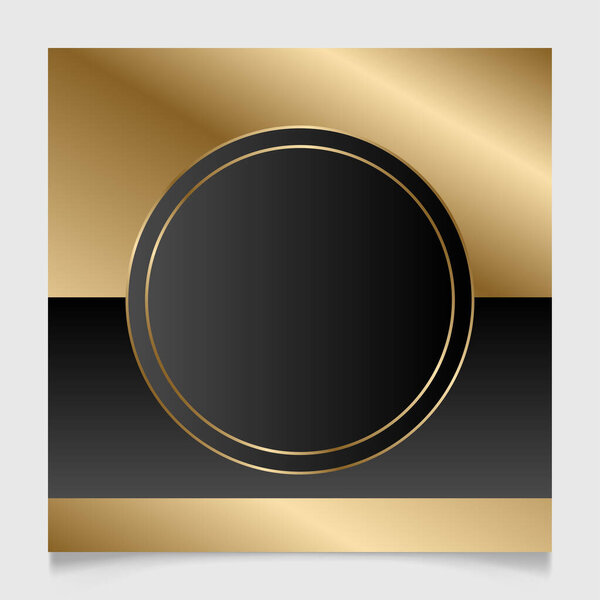 Элегантная золотая и черная блестящая геометрическая рамка. Золотой металл роскошь чистые круглые границы. Шаблон векторной иллюстрации.