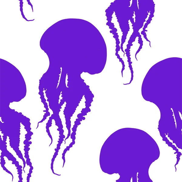 Tangan Digambar Jellyfish Vector Pola Mulus Medusa Ungu Dengan Ilustrasi - Stok Vektor