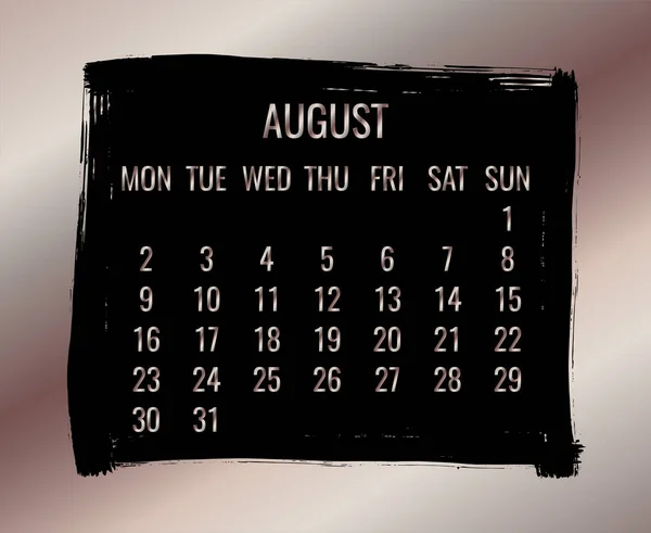 August Year 2021 Vector Monthly Rose Golden Frame Modern Calendar — Stock Vector