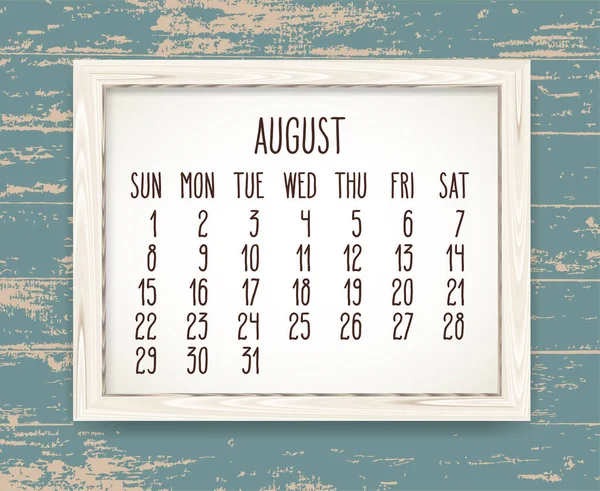 Αύγουστος Έτος 2021 Διανυσματικό Μηνιαίο Ημερολόγιο Εβδομάδα Ξεκινώντας Από Την — Διανυσματικό Αρχείο