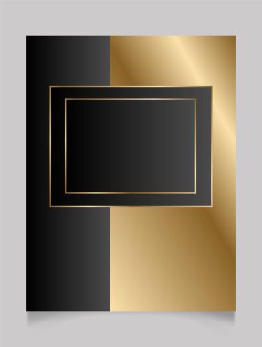 Zarif altın ve siyah parlak geometrik çerçeve. Altın metal lüks boş dikdörtgen kenar. Vektör arkaplan resimleme şablonu.