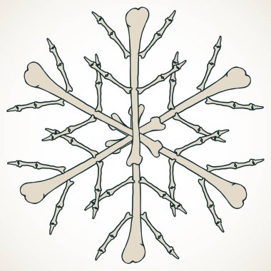 Beyaz zemin üzerinde izole edilmiş bej bej kemiklerden yapılmış vektör kar tanesi.