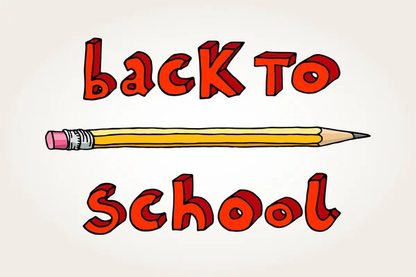 Doodle Desenhado Mão Voltar Para Escola Palavras Vermelhas Lápis Isolado — Vetor de Stock