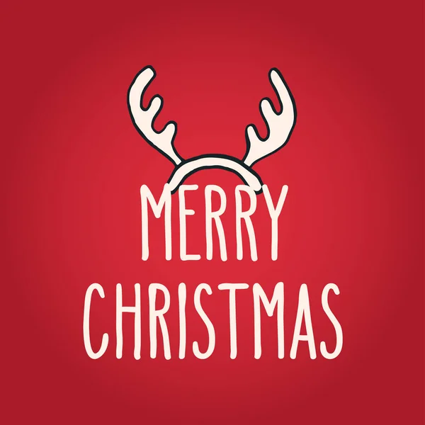 Frohe Weihnachten Handgezeichnete Grußkarte Mit Rentiergeweih Vektor Winterurlaub Illustration Über — Stockvektor