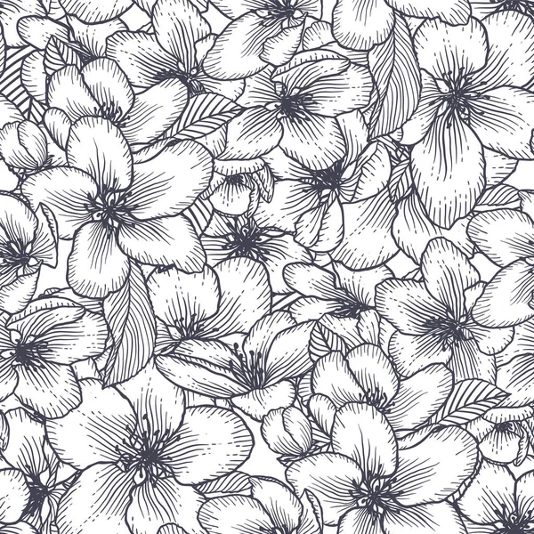 Beau Motif Floral Monochrome Sans Couture Avec Des Fleurs Pomme — Image vectorielle