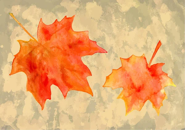 Aquarelle Orange Vif Feuilles Érable Automne Sur Fond Peint Brun — Image vectorielle