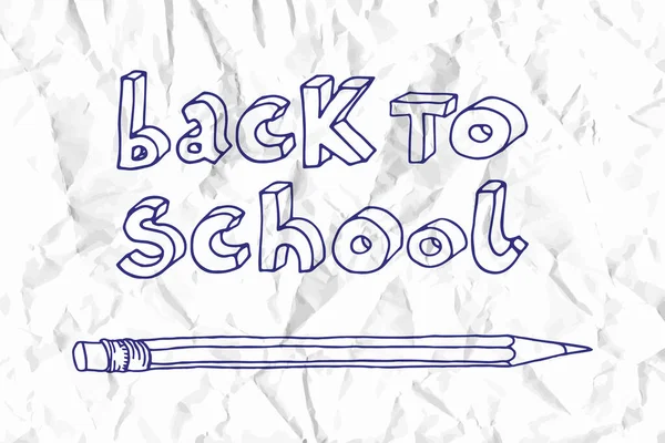 Doodle Desenhado Mão Voltar Para Escola Palavras Azuis Lápis Sobre — Vetor de Stock