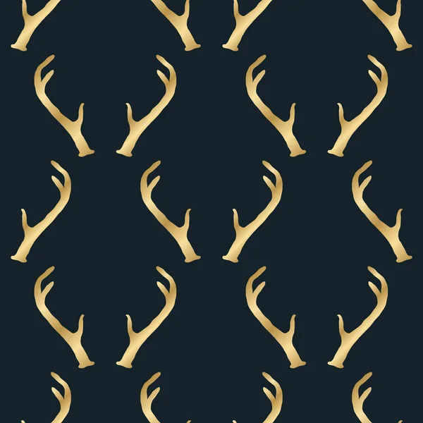 Seamless Pattern Golden Deer Antlers Nature Vector Background Wildlife Animal — Stock Vector