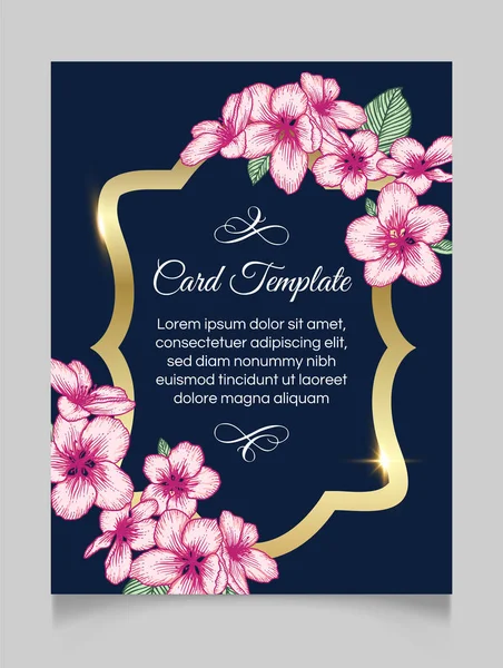 Vector Botanical Convite Casamento Floral Modelo Cartão Elegante Azul Escuro —  Vetores de Stock