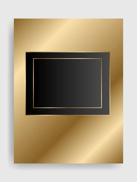 Elegante Marco Geométrico Brillante Dorado Negro Oro Metal Lujo Borde — Archivo Imágenes Vectoriales