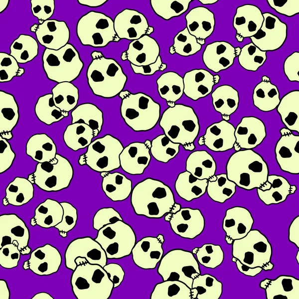 Vector Halloween Scattered Skulls Seamless Pattern Design Background Party Poster — Stock Vector