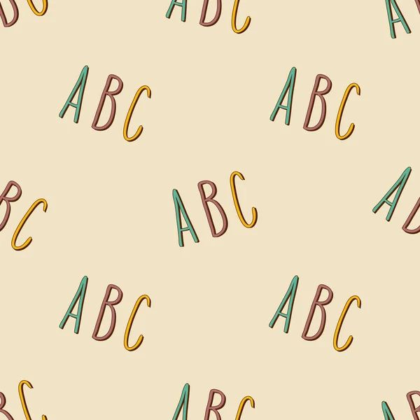 Handgezeichnete Abc Buchstaben Nahtloses Muster Hellbraune Vektorhintergrundillustration Bildung Schule Tapeten — Stockvektor