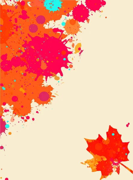 Cadre Éclaboussé Peinture Aquarelle Orange Vif Rouge Avec Feuille Érable — Image vectorielle