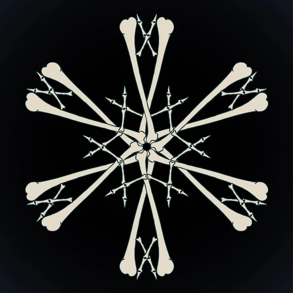 黒の背景に隔離されたベージュの骨で作られたベクトル雪の結晶 — ストックベクタ