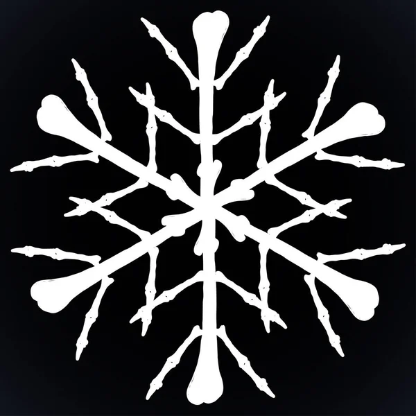 Vektorová Silueta Sněhová Vločka Kostí Bílé Izolované Přes Černé Pozadí — Stockový vektor