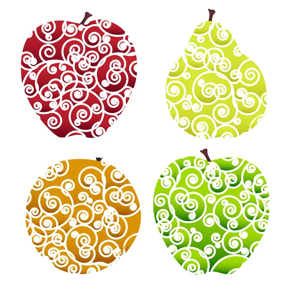 Icônes de fruits décorés — Image vectorielle