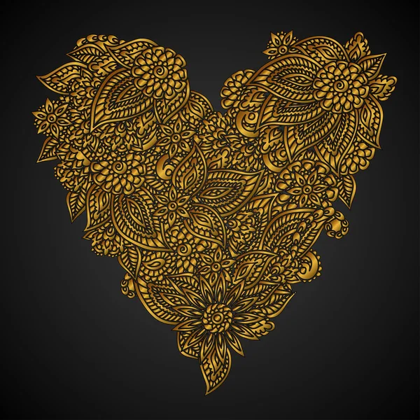 Corazón dorado adornado — Vector de stock