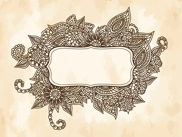 Doodle frame over vintage watercolor — Stock Vector