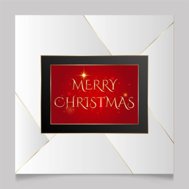 Kırmızı çerçeveli Noel selamları, modern altın harfli bayram. Tatil sezonu altın tasarım vektör çizim şablonu.