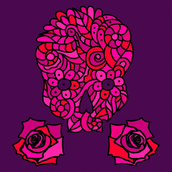 Crâne de sucre et roses — Image vectorielle