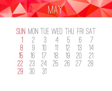 Mayıs 2016 aylık takvim