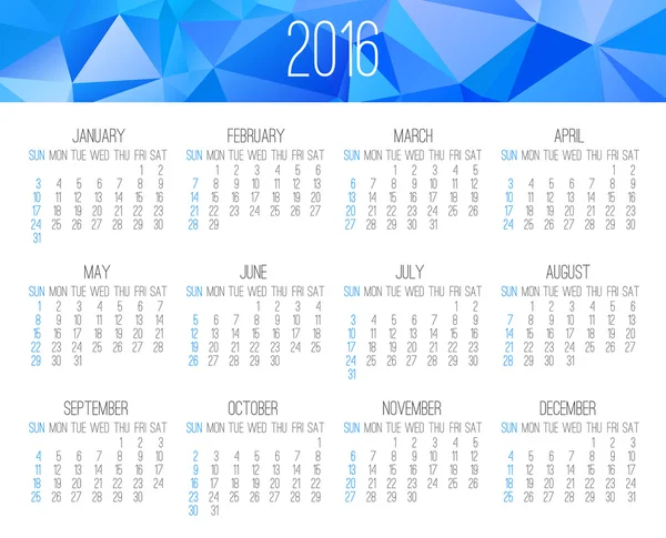 Year 2016 monthly calendar — Stock Vector