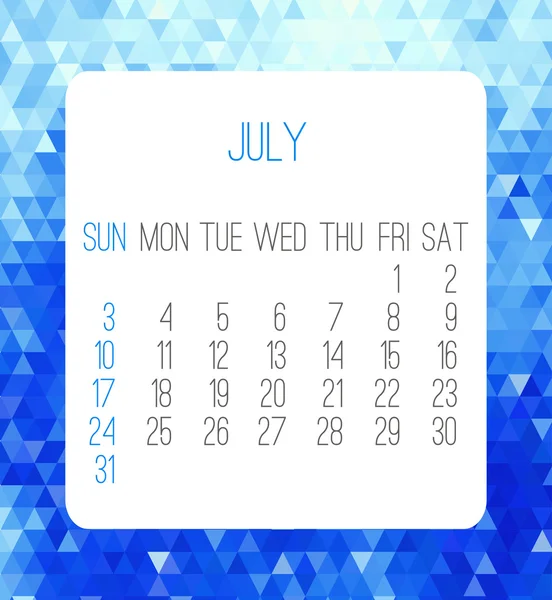 Julio 2016 mes calendario — Vector de stock