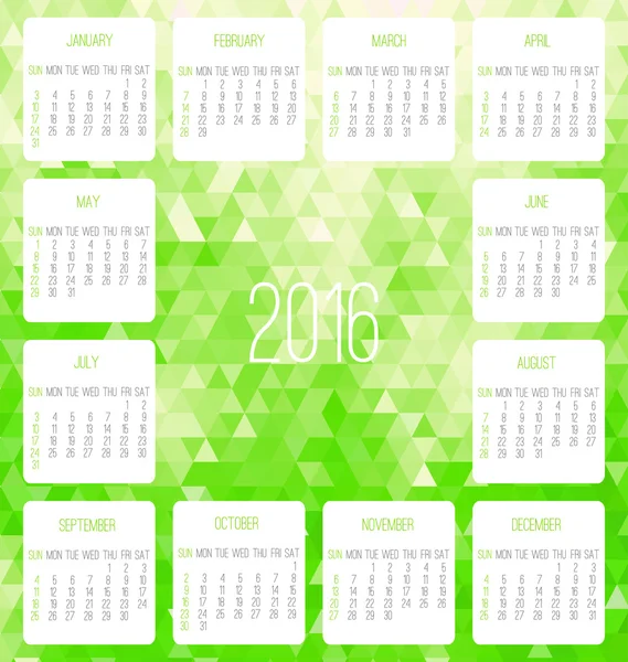 Jahr 2016 monatlicher Kalender — Stockvektor