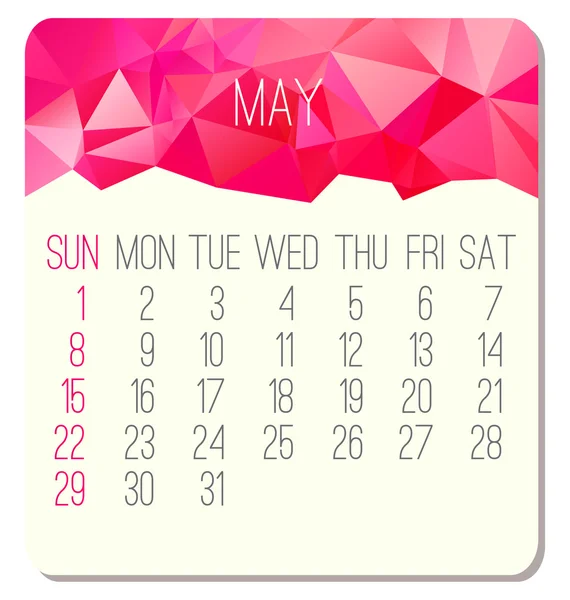 Maio 2016 calendário mensal — Vetor de Stock