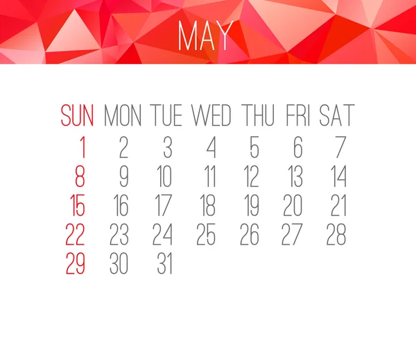Mayo 2016 calendario mensual — Vector de stock