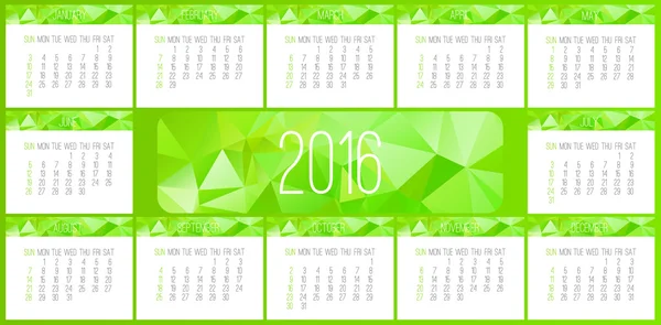Έτους 2016 μηνιαίο ημερολόγιο — Διανυσματικό Αρχείο