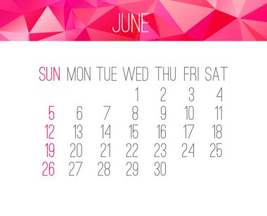 Haziran 2016 aylık takvim