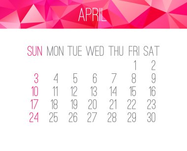 Nisan 2016 aylık takvim