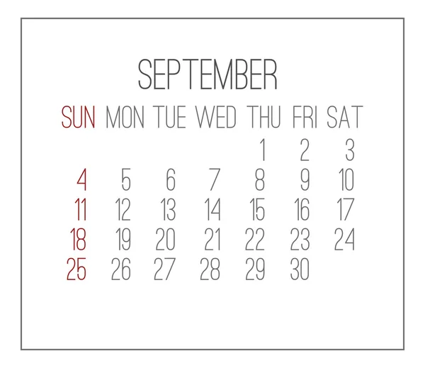 Calendario mensual septiembre 2016 — Archivo Imágenes Vectoriales