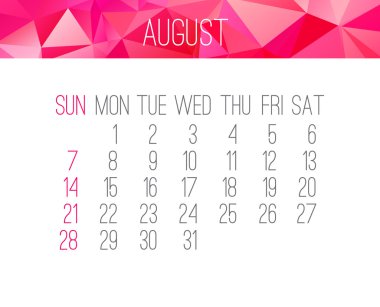 Ağustos 2016 aylık takvim