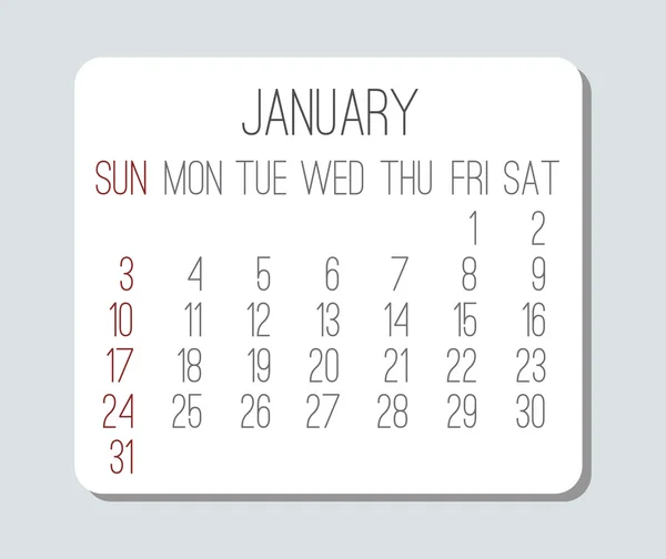 Ιανουαρίου 2016 μηνιαίο ημερολόγιο — Διανυσματικό Αρχείο