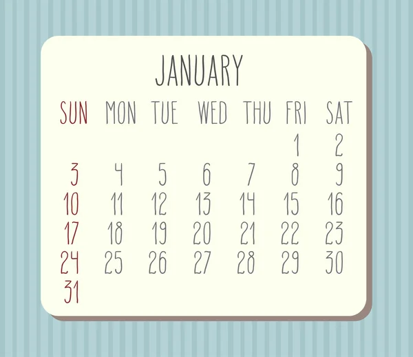 Januar 2016 Monatskalender — Stockvektor